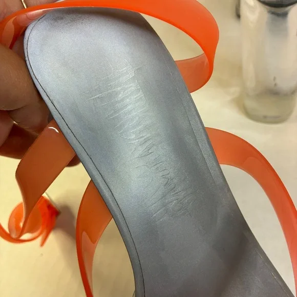 Dolls Kill Darker Wavs Coral Orange Clear Platform Sandals DW20-656 Womens 8M - Picture 10 of 16